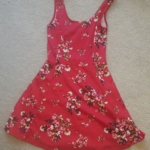 a red floral dress